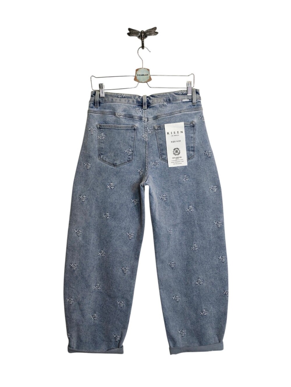 LAST PAIR! Risen Jeans High Rise Leaf Embroidered Barrel Jeans 9/29 NWT - Picture 4 of 16